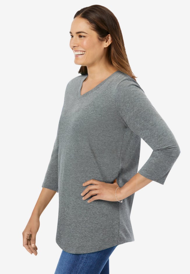 Perfect Three-Quarter Sleeve V-Neck Tee image number 2