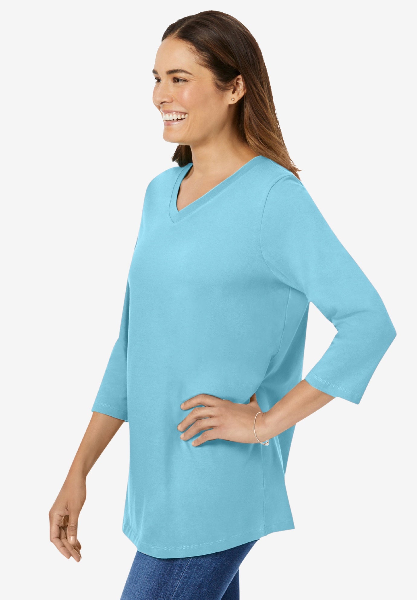 Perfect Three-Quarter Sleeve V-Neck Tee image number 2