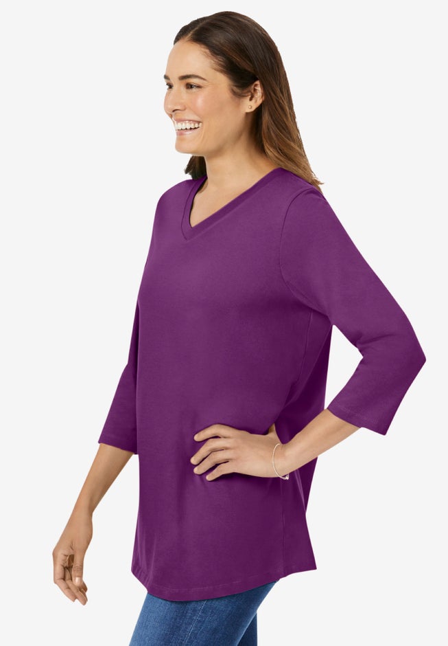 Perfect Three-Quarter Sleeve V-Neck Tee image number 2