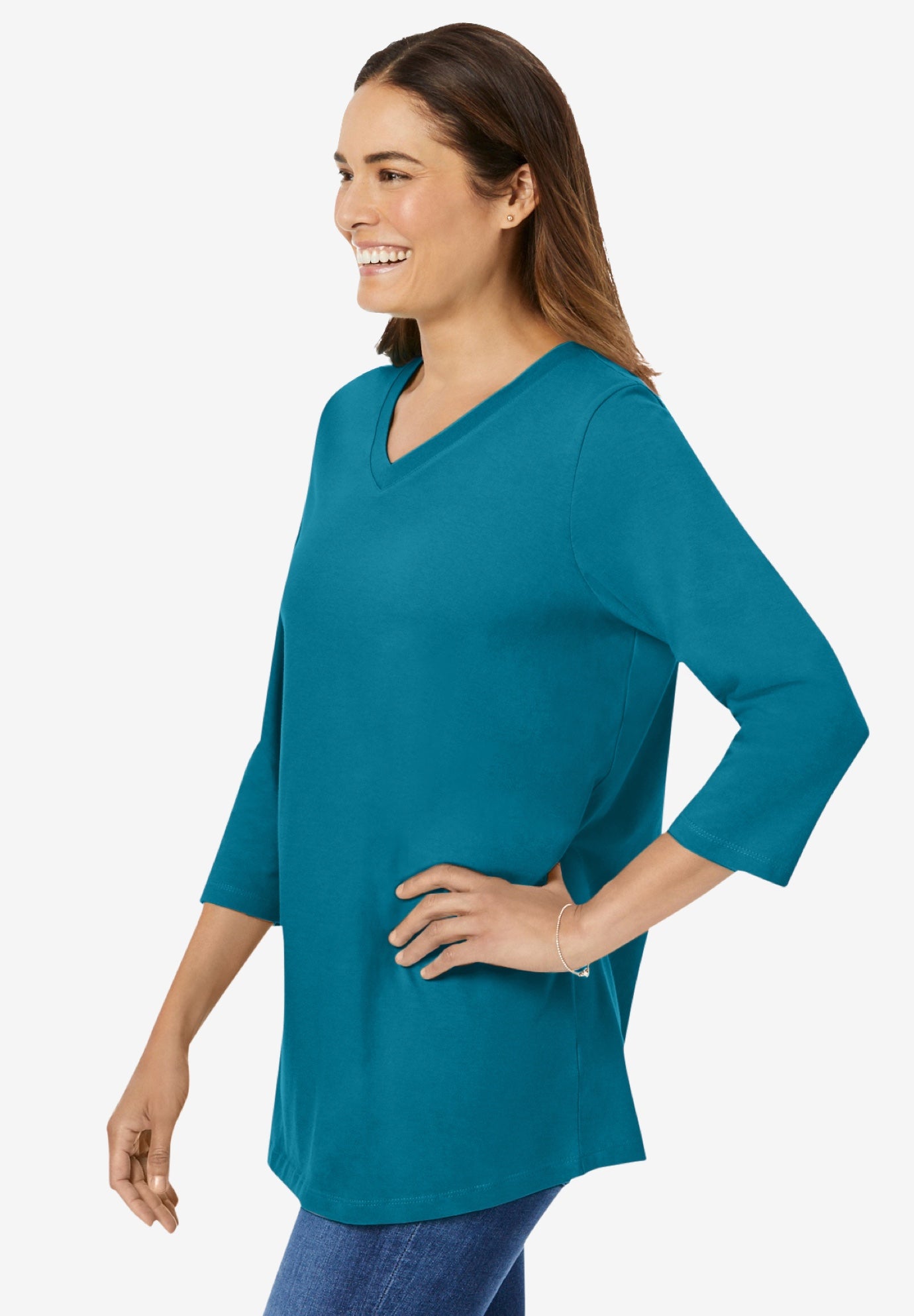 Perfect Three-Quarter Sleeve V-Neck Tee image number 2