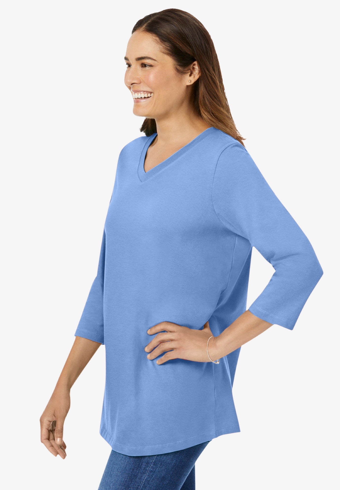 Perfect Three-Quarter Sleeve V-Neck Tee image number 2