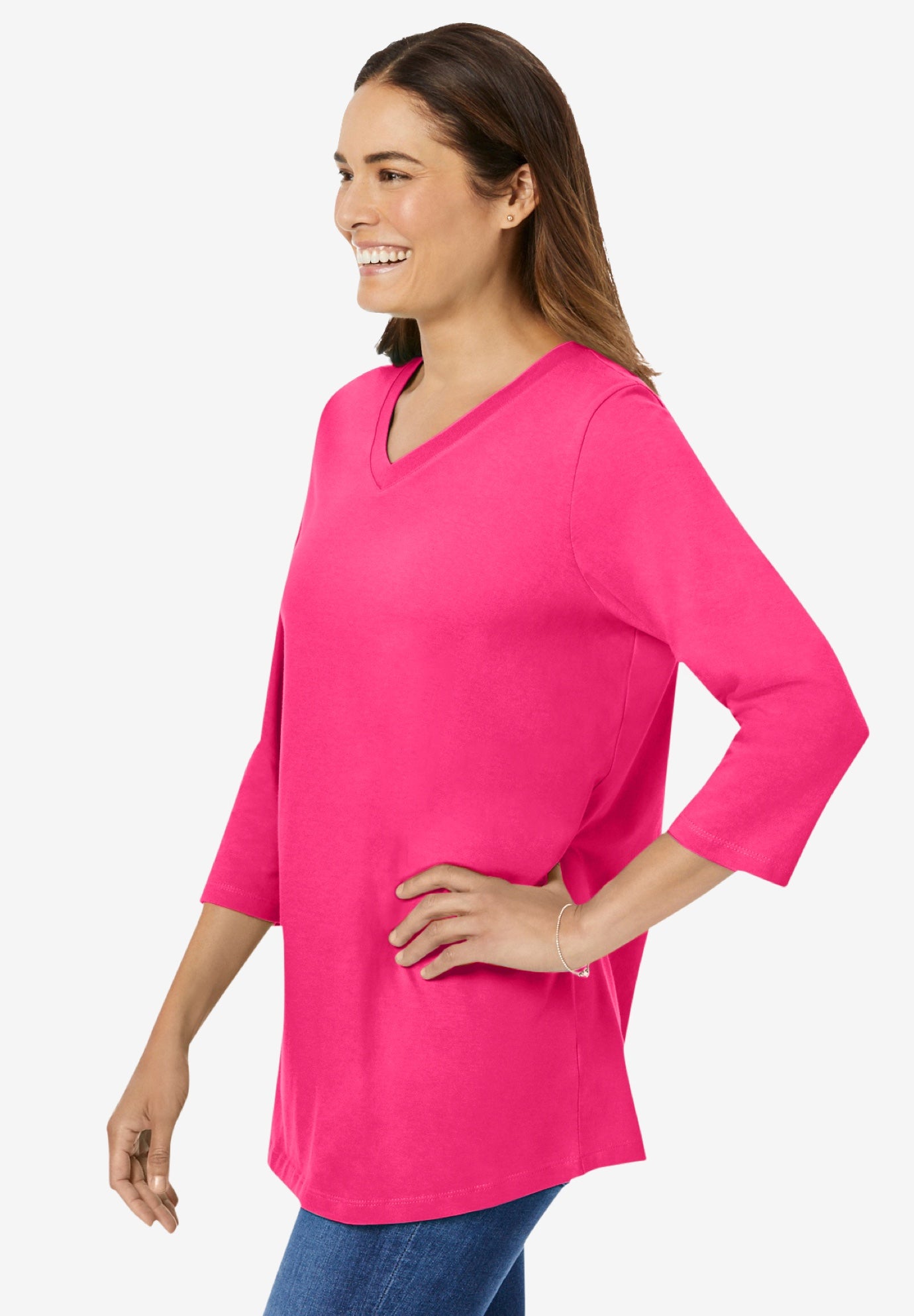 Perfect Three-Quarter Sleeve V-Neck Tee image number 2