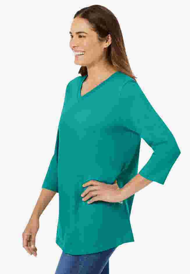 Perfect Three-Quarter Sleeve V-Neck Tee image number 2