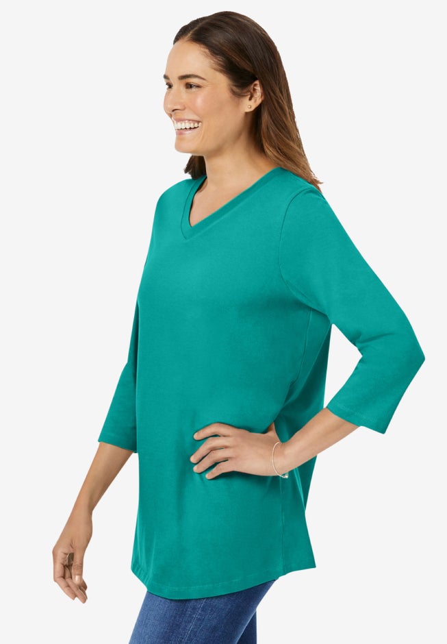 Perfect Three-Quarter Sleeve V-Neck Tee image number 2