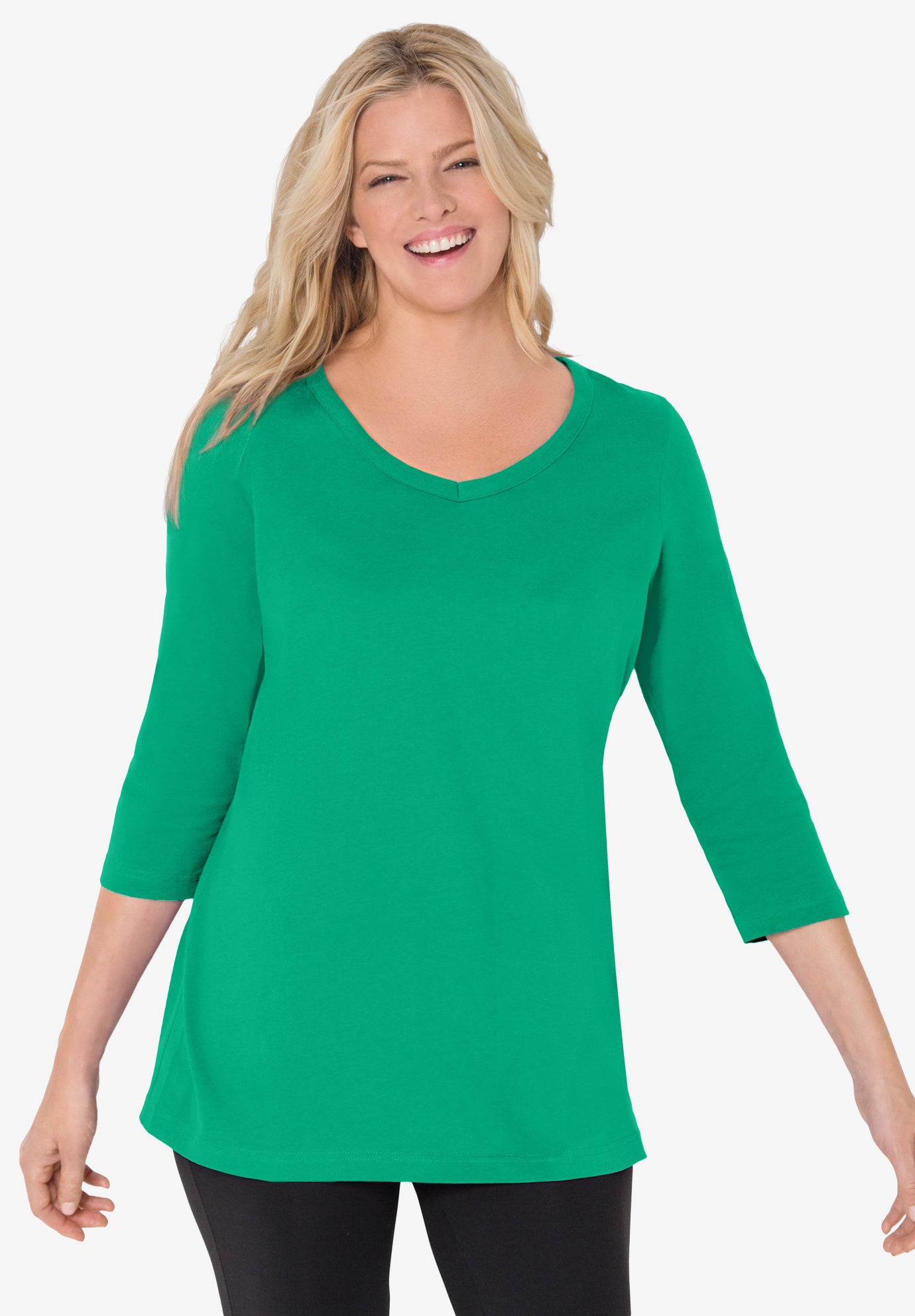 Perfect Three-Quarter Sleeve V-Neck Tee image number 0