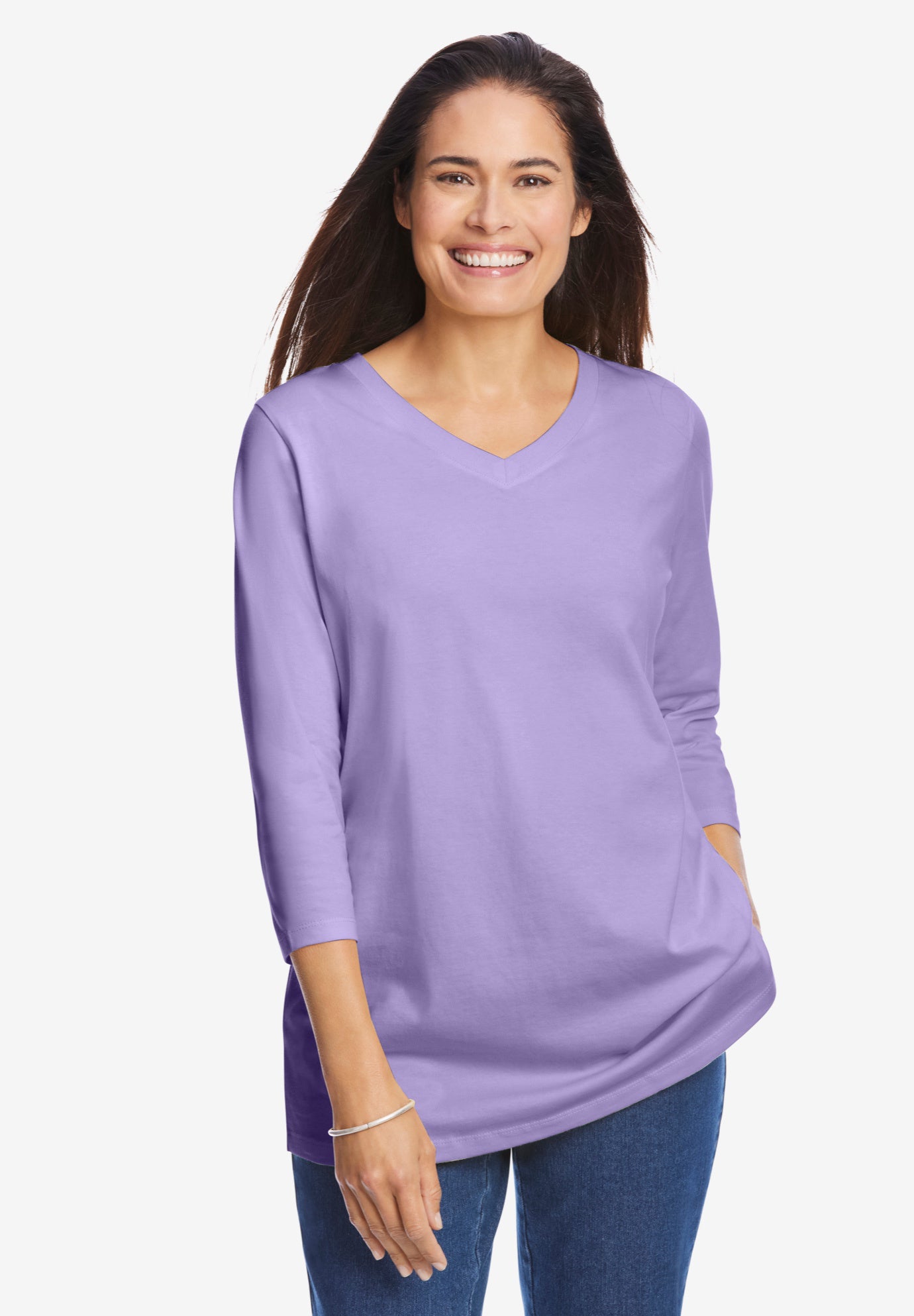 Perfect Three-Quarter Sleeve V-Neck Tee image number 0