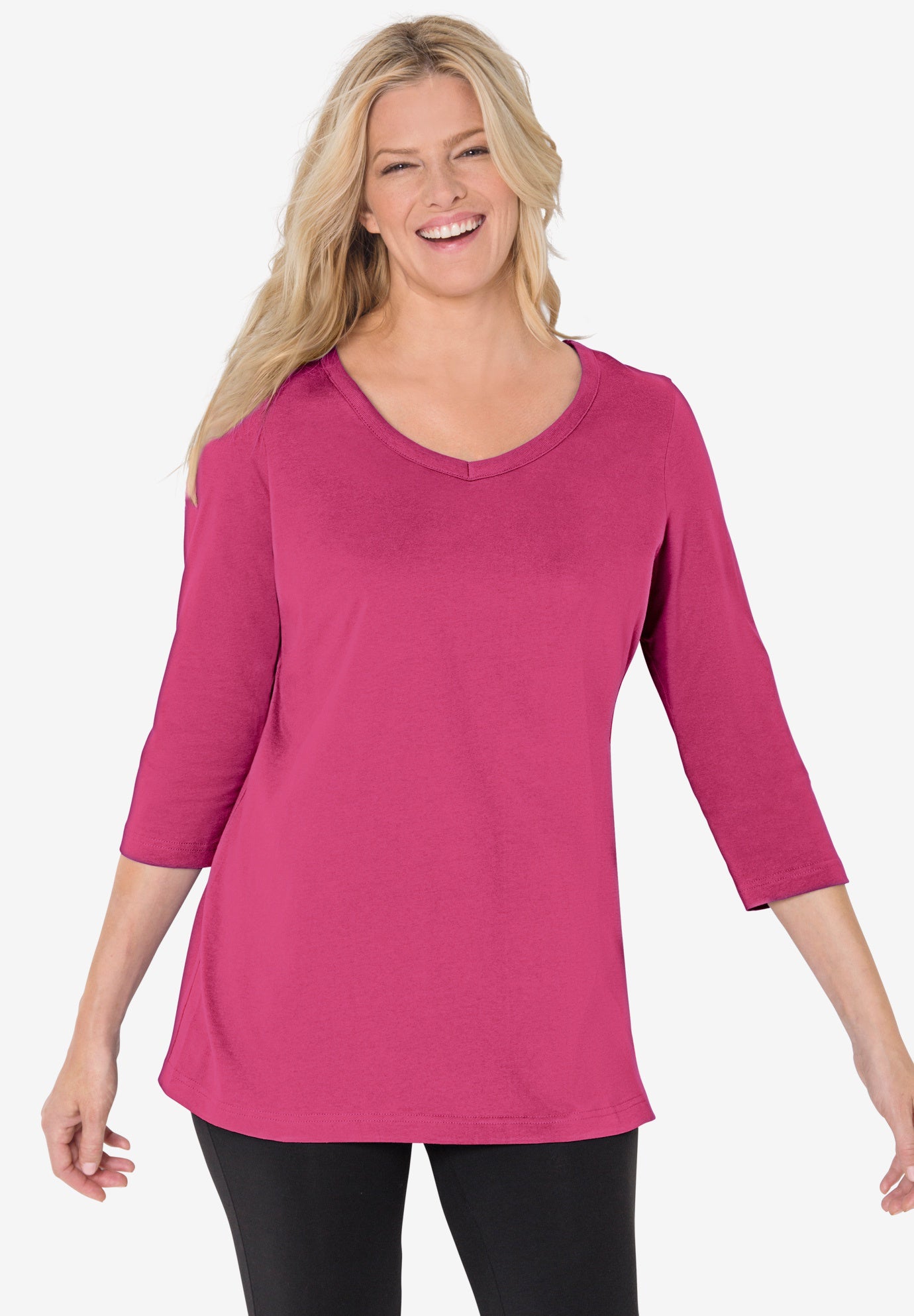 Perfect Three-Quarter Sleeve V-Neck Tee image number 0