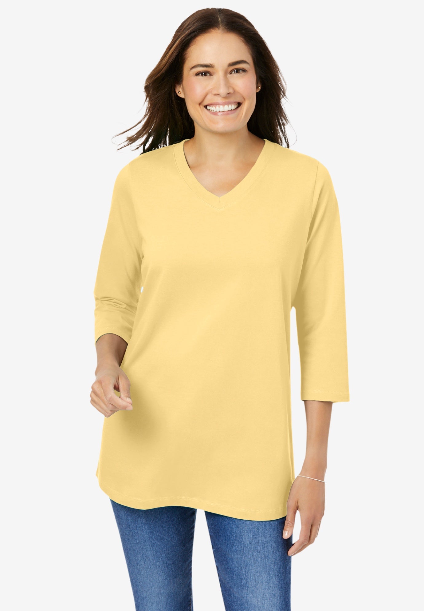 Perfect Three-Quarter Sleeve V-Neck Tee image number 0