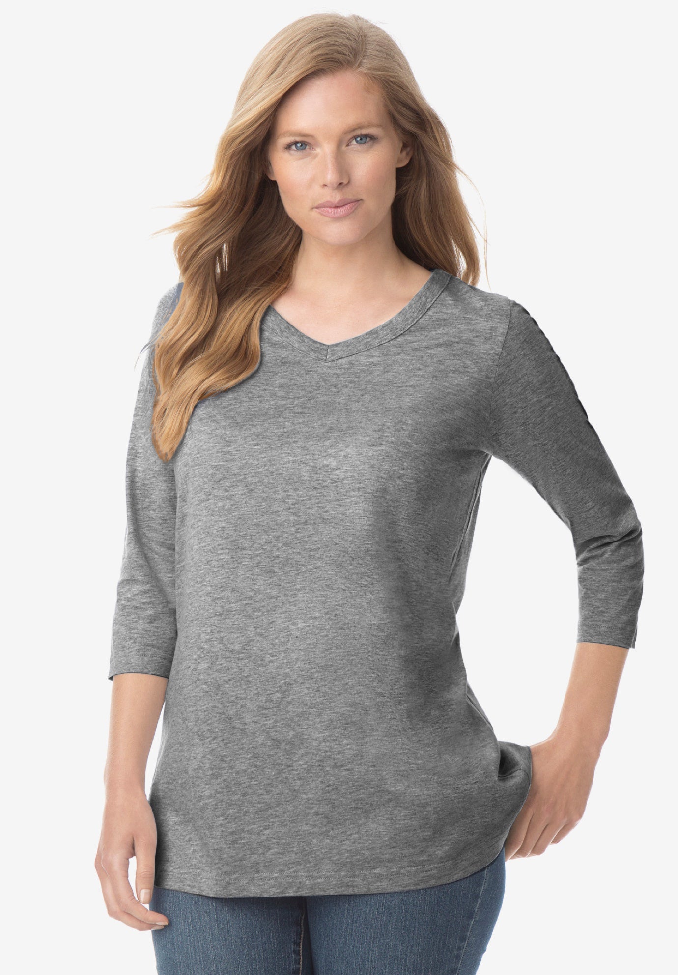 Perfect Three-Quarter Sleeve V-Neck Tee image number 0