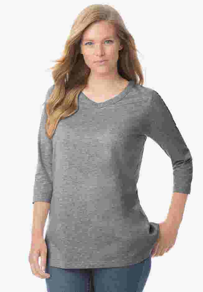 Perfect Three-Quarter Sleeve V-Neck Tee image number 0