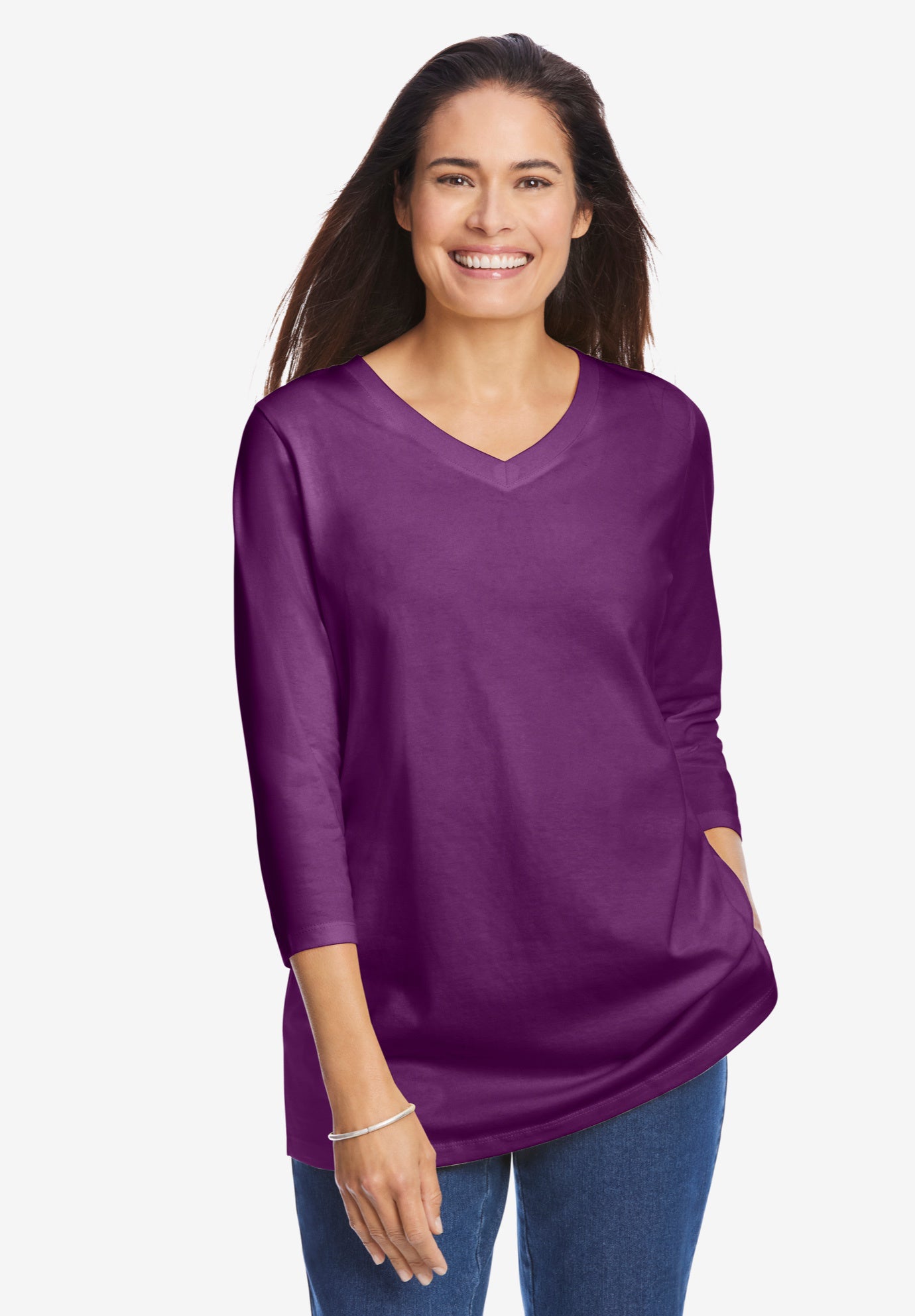 Perfect Three-Quarter Sleeve V-Neck Tee image number 0