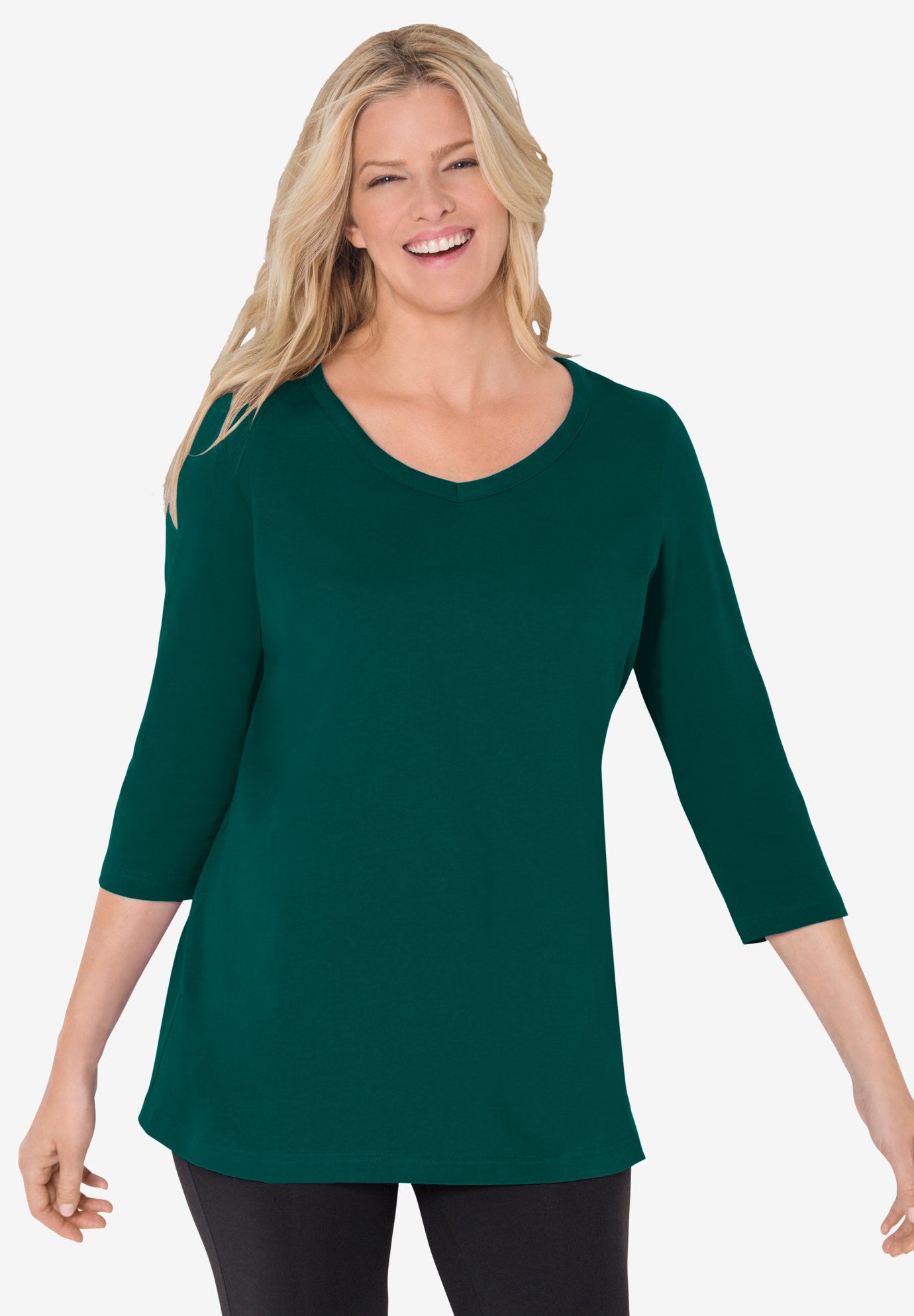 Perfect Three-Quarter Sleeve V-Neck Tee image number 3