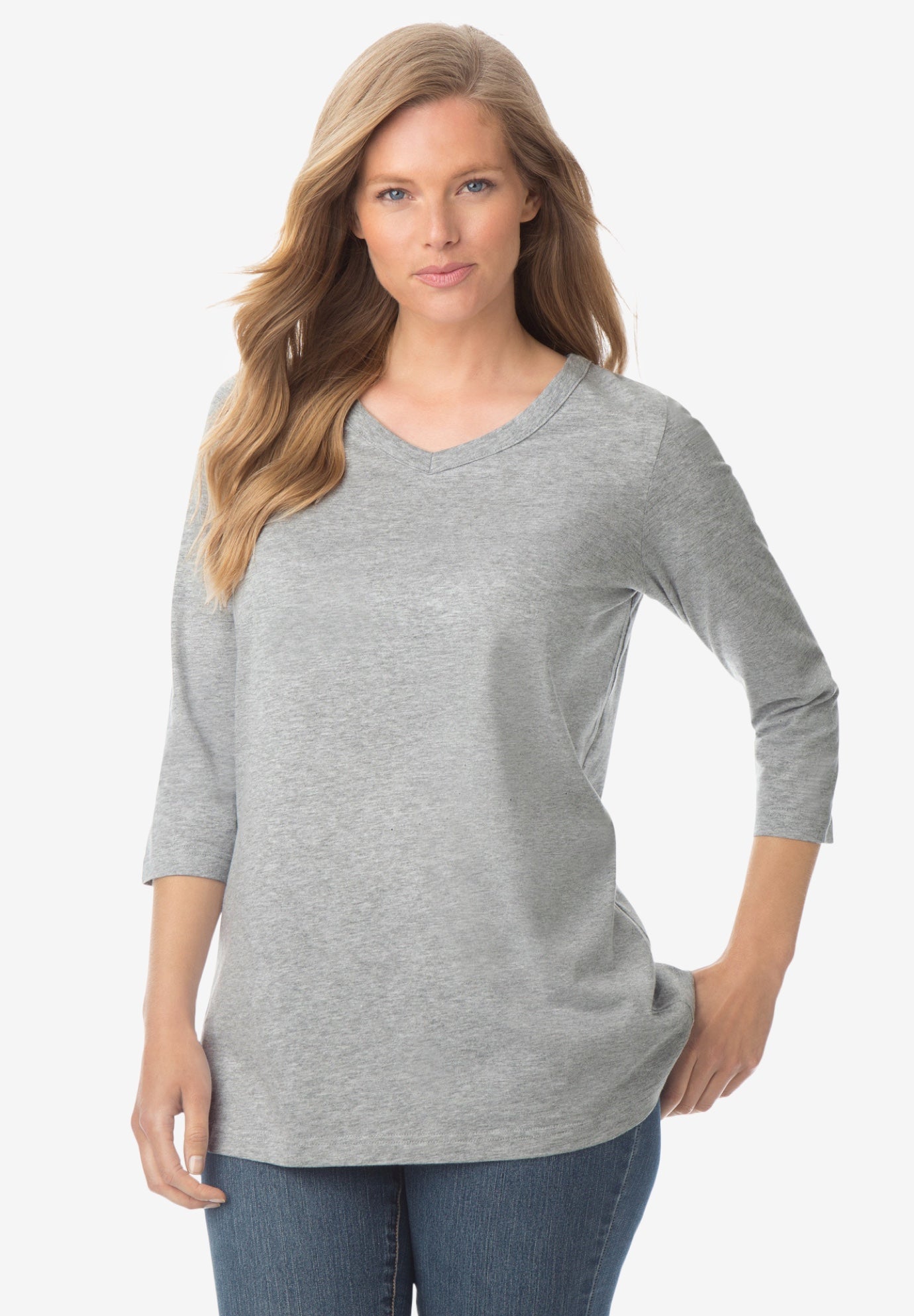 Perfect Three-Quarter Sleeve V-Neck Tee image number 0