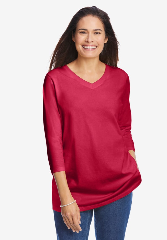 Perfect Three-Quarter Sleeve V-Neck Tee image number 3