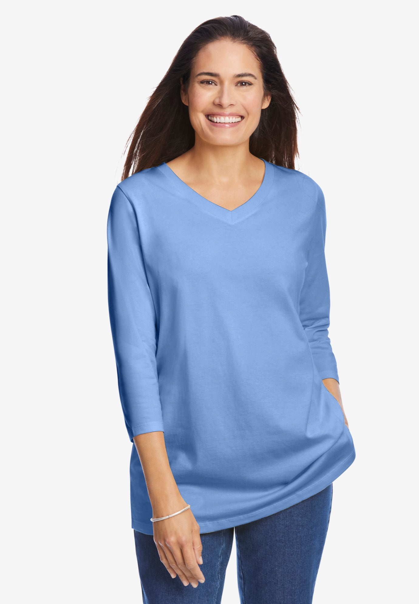 Perfect Three-Quarter Sleeve V-Neck Tee image number 0