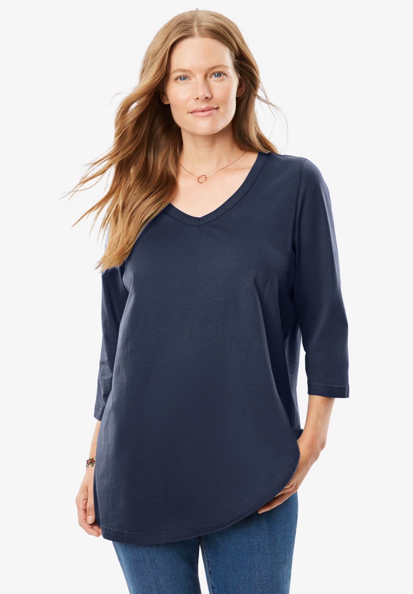 Perfect Three-Quarter Sleeve V-Neck Tee image number 1