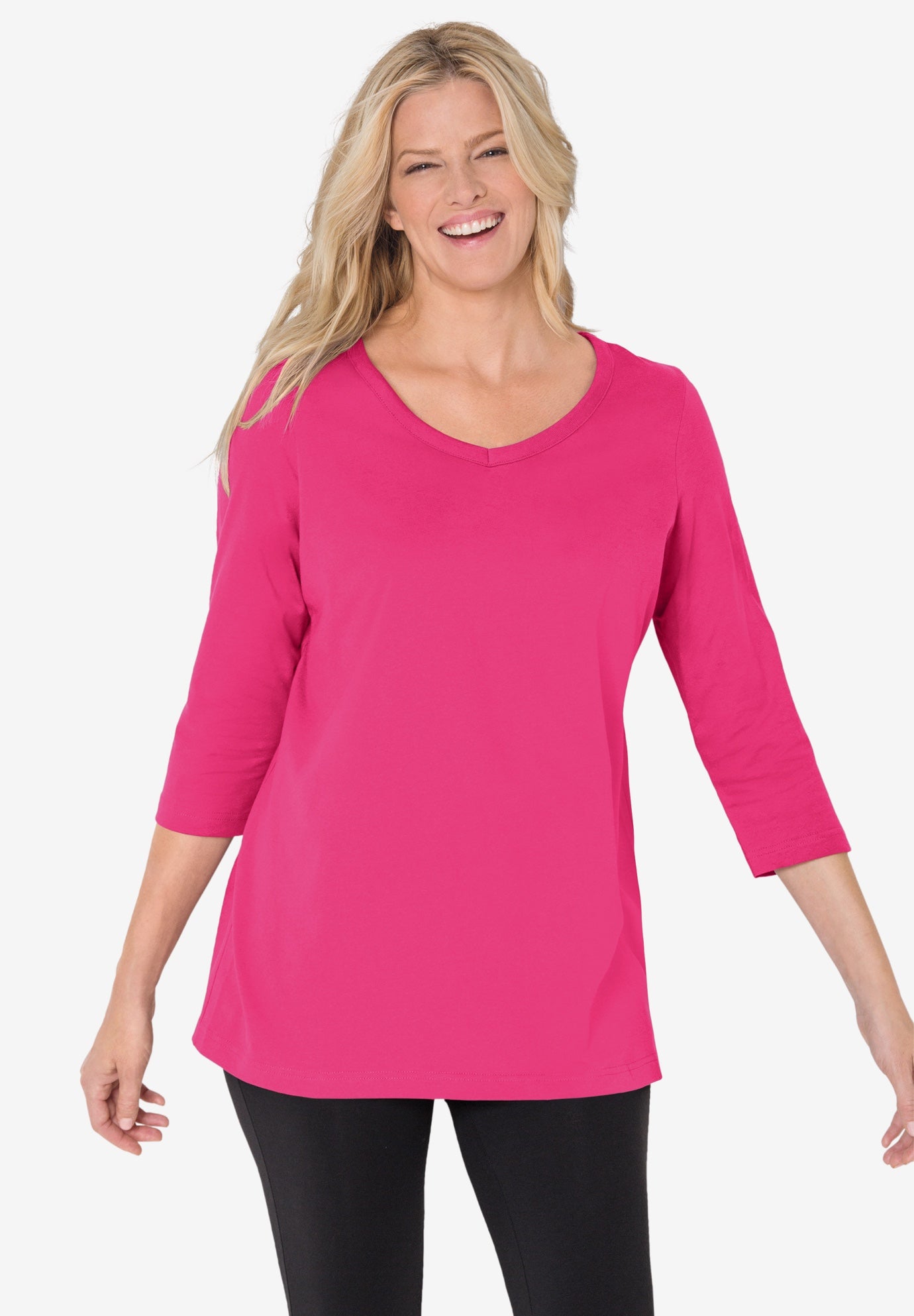 Perfect Three-Quarter Sleeve V-Neck Tee image number 0