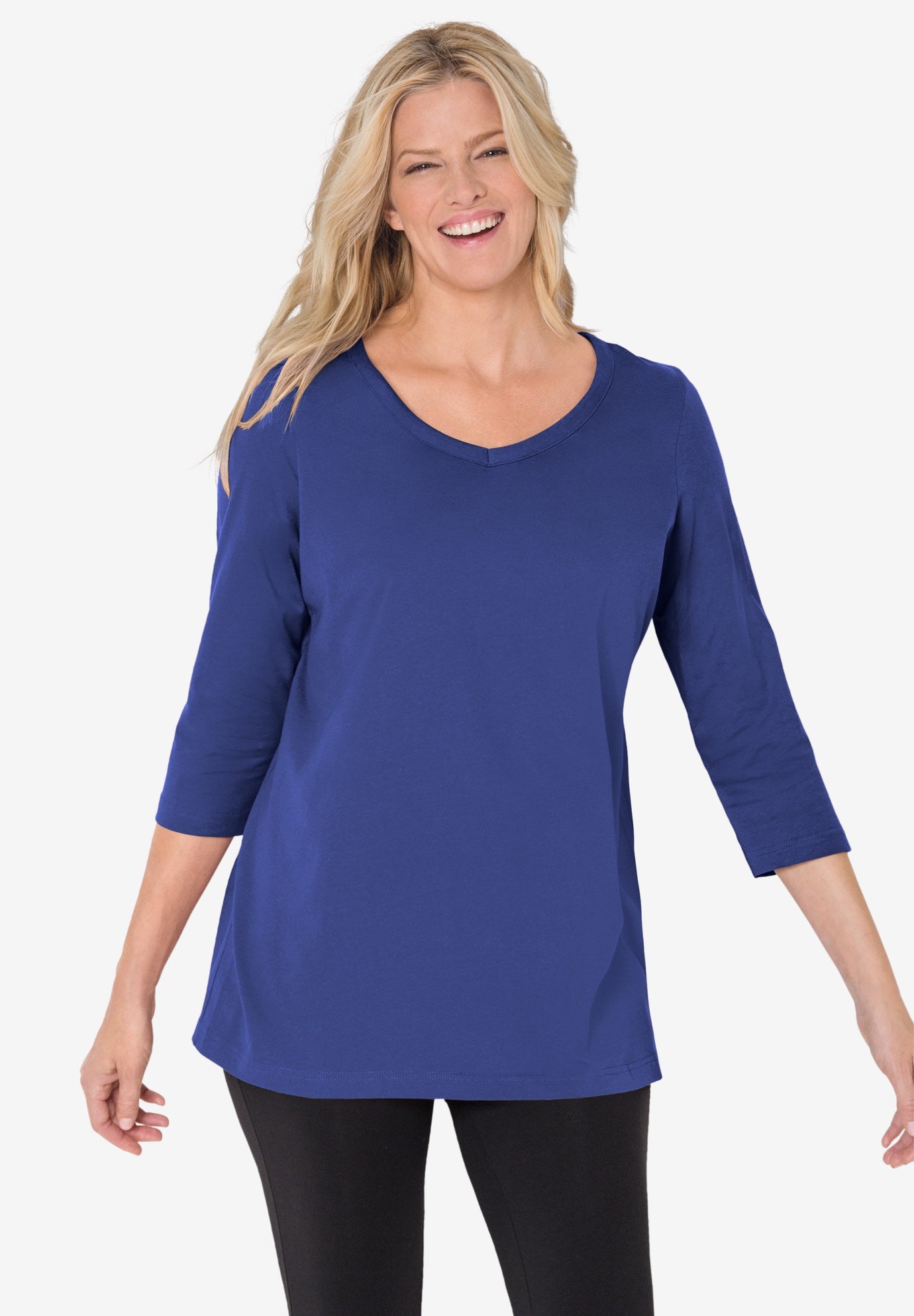 Perfect Three-Quarter Sleeve V-Neck Tee image number 0