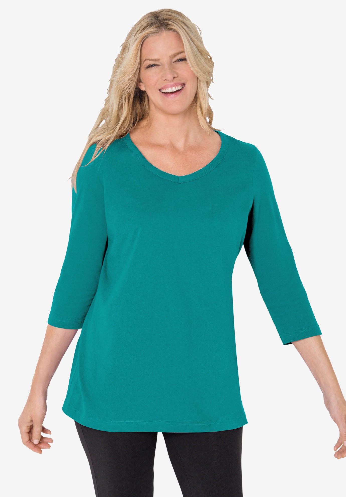 Perfect Three-Quarter Sleeve V-Neck Tee image number 0