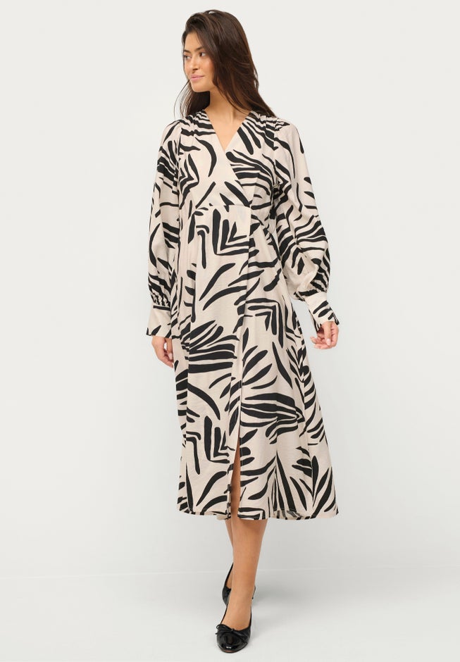 Long Sleeve Surplice Dress with Side Slit image number 0