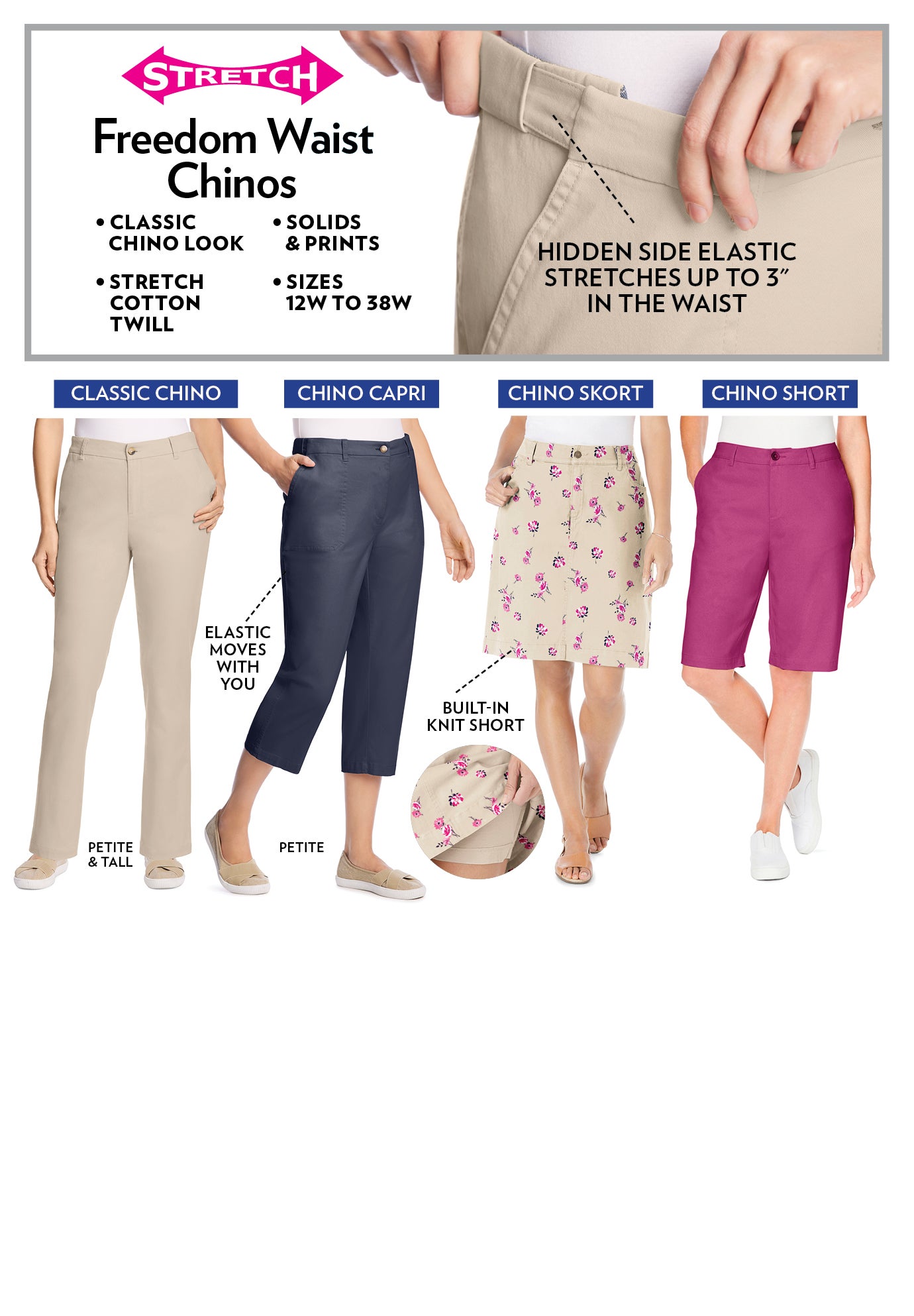 Adjustable Waist Chino Capri image number 3