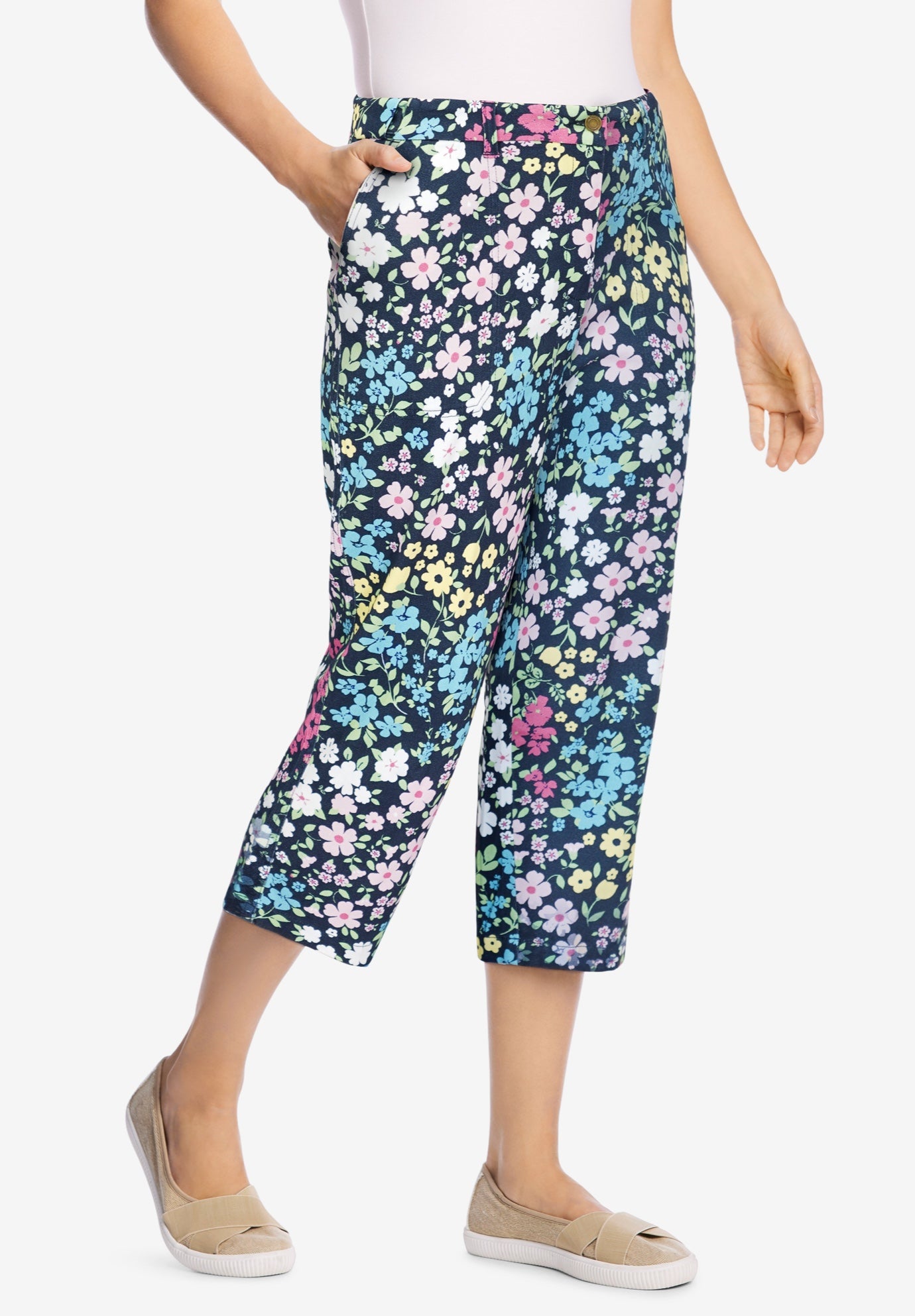 Adjustable Waist Chino Capri image number 0