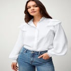 Ruffle Shoulder Blouse with Flat Pom Pom Trim image number null