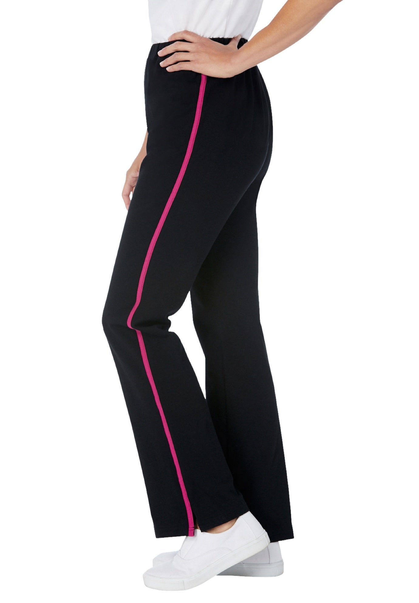 Stretch-Cotton Knit Pull-On Bootcut Side-Stripe Leggings image number 3