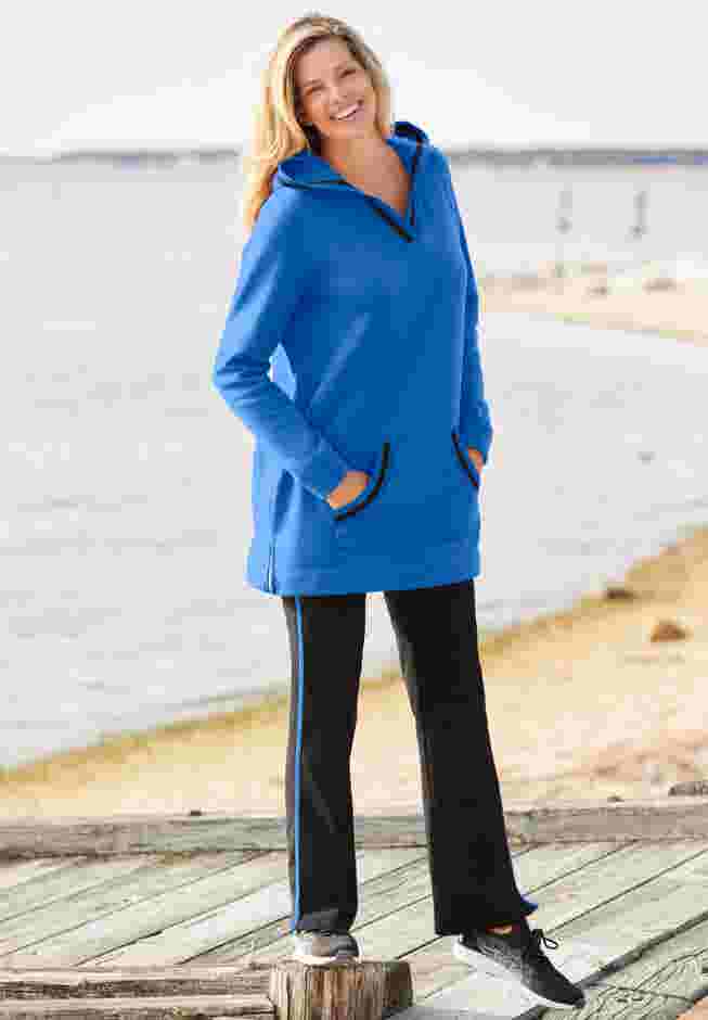 Womens Plus-Size Stretch-Cotton Knit Pull-On Bootcut Side-Stripe Leggings image number 0
