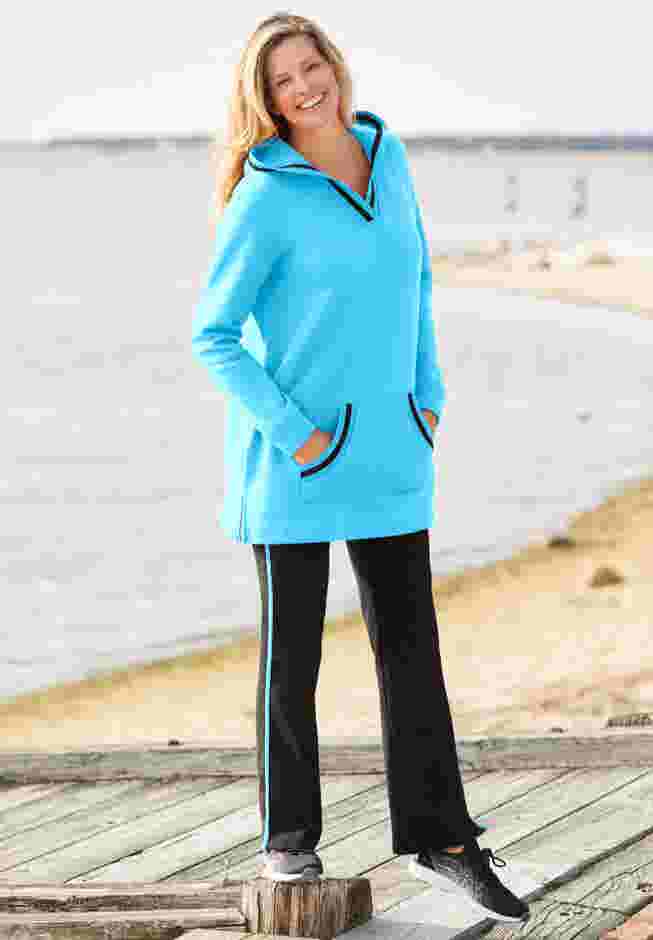 Stretch-Cotton Knit Pull-On Bootcut Side-Stripe Leggings image number 0