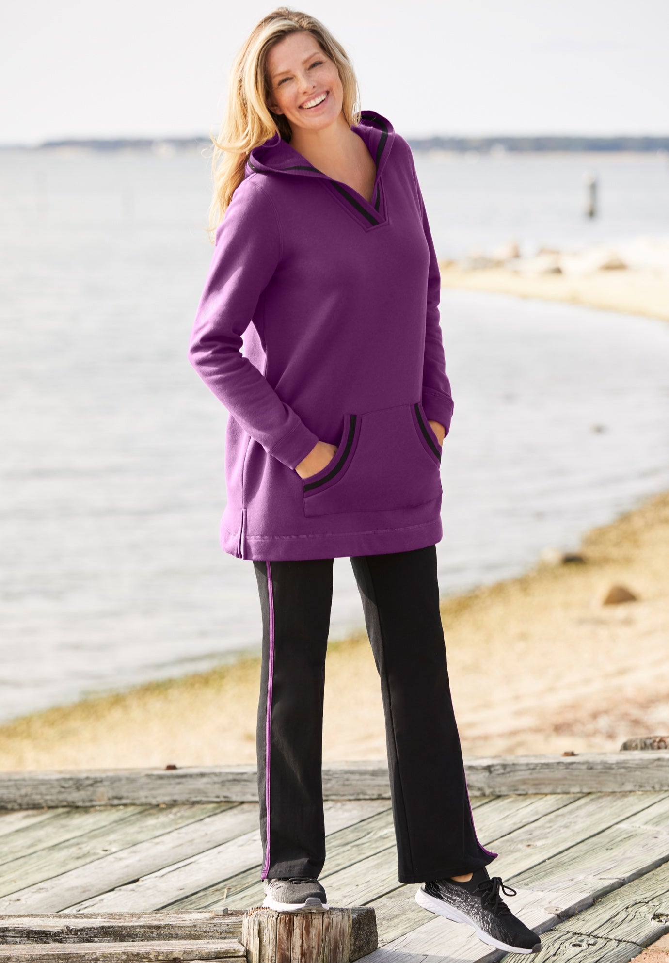 Stretch-Cotton Knit Pull-On Bootcut Side-Stripe Leggings image number 0