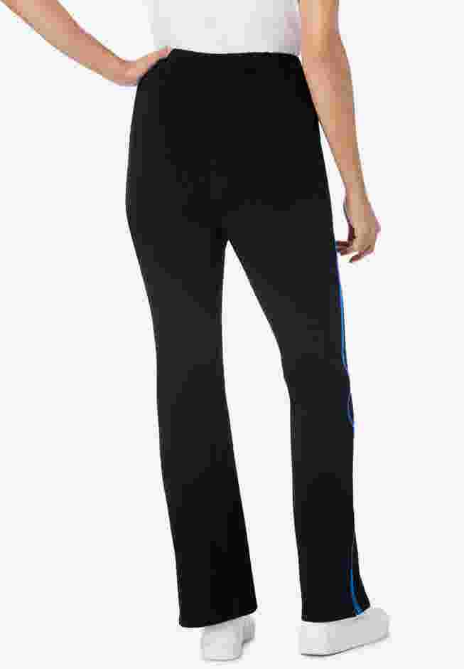 Womens Plus-Size Stretch-Cotton Knit Pull-On Bootcut Side-Stripe Leggings image number 2