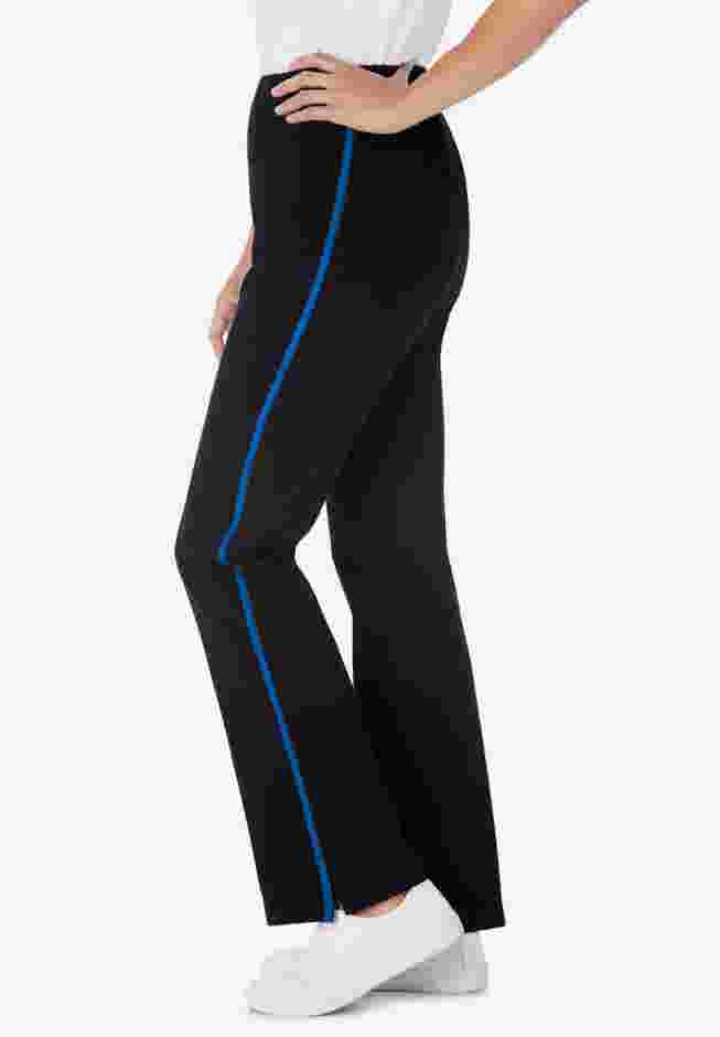 Womens Plus-Size Stretch-Cotton Knit Pull-On Bootcut Side-Stripe Leggings image number 3
