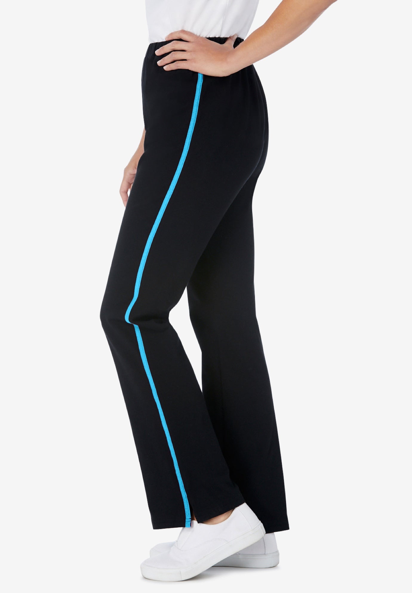 Stretch-Cotton Knit Pull-On Bootcut Side-Stripe Leggings image number 3