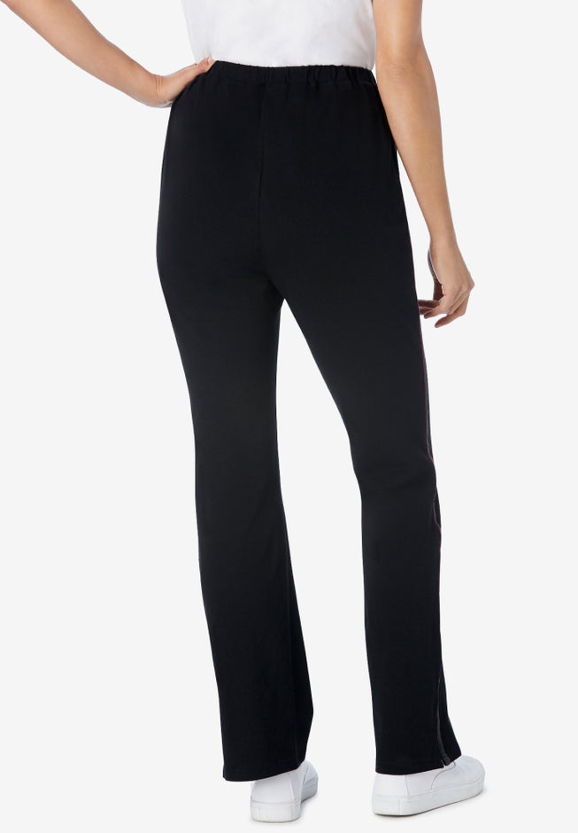 Stretch-Cotton Knit Pull-On Bootcut Side-Stripe Leggings image number 1