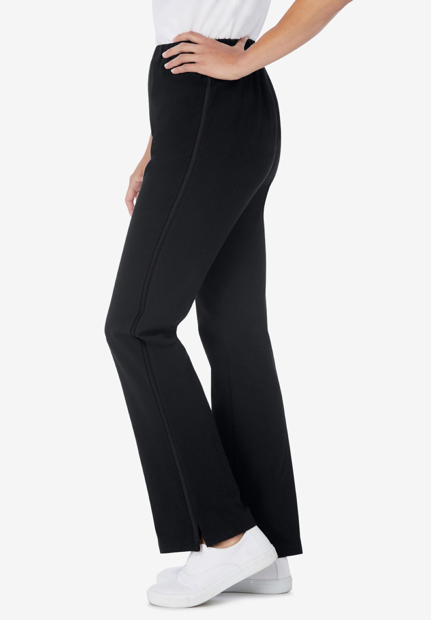 Stretch-Cotton Knit Pull-On Bootcut Side-Stripe Leggings image number 2