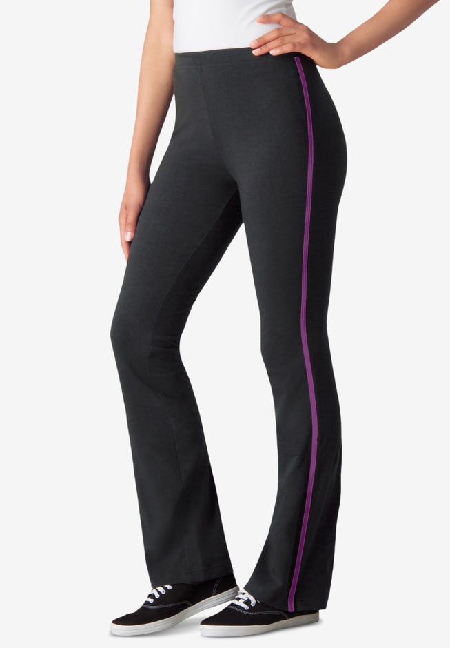 Stretch-Cotton Knit Pull-On Bootcut Side-Stripe Leggings image number 1