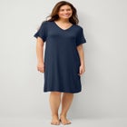 Stretch Knit V-neck Short Sleeve Lace Trim Sleep Shirt image number 0