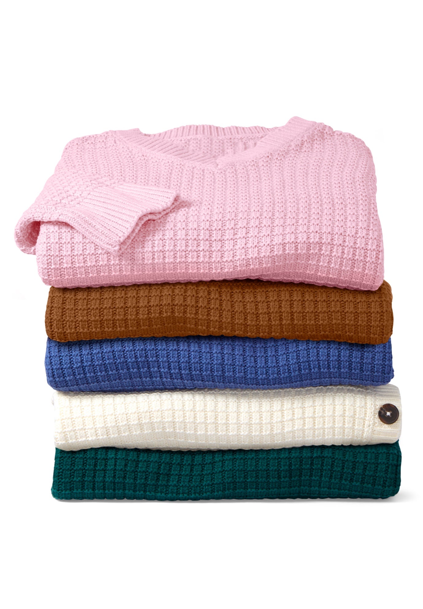 Side Button V-Neck Waffle Knit Sweater image number 3