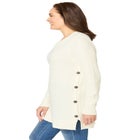 Side Button V-Neck Waffle Knit Sweater image number null
