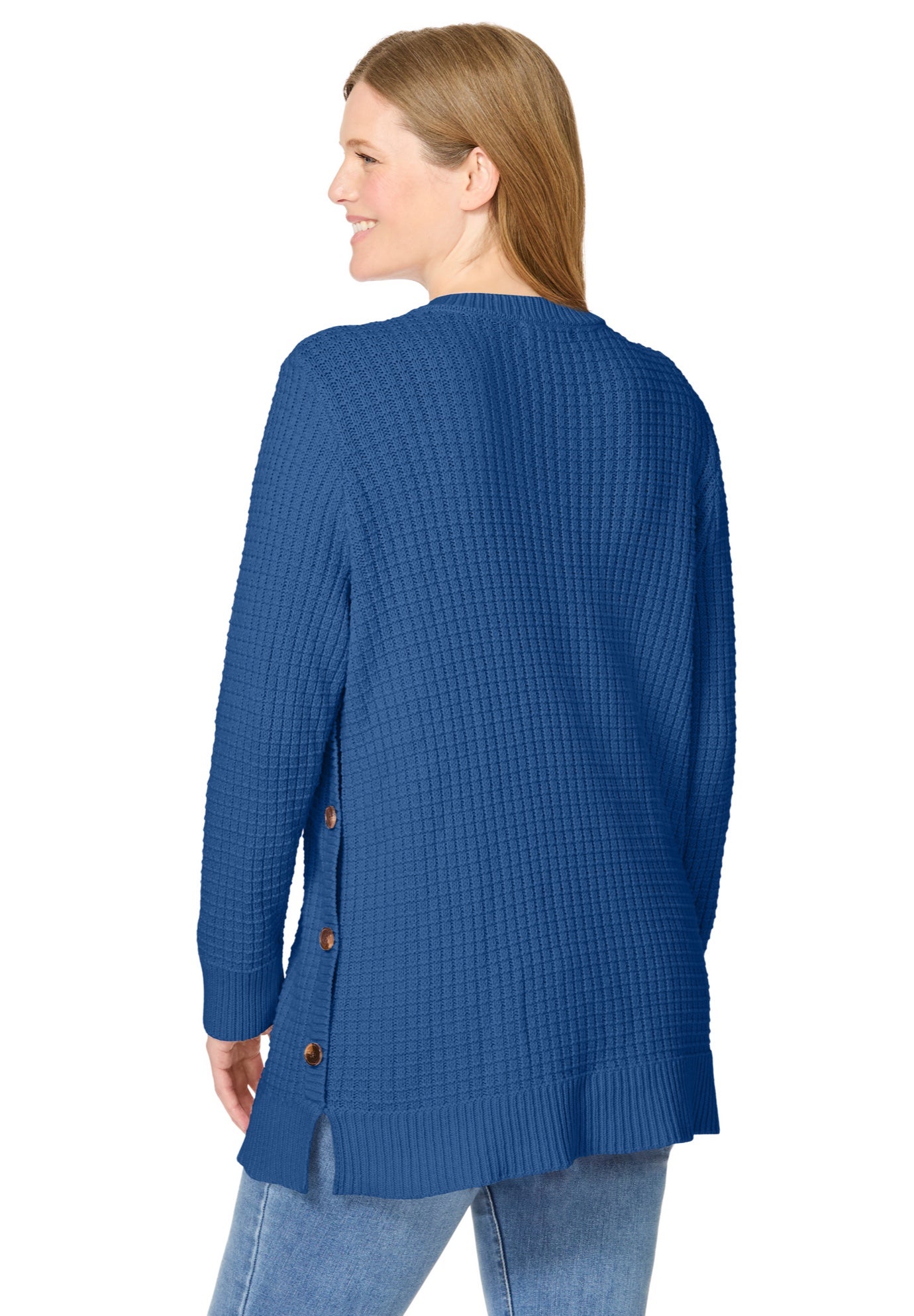 Side Button V-Neck Waffle Knit Sweater image number 1