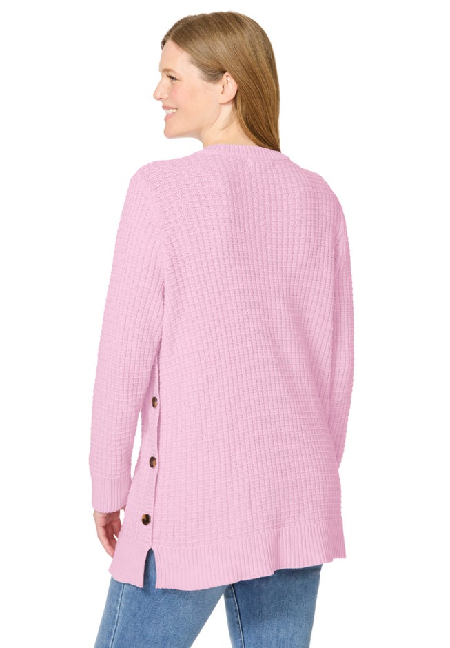 Side Button V-Neck Waffle Knit Sweater image number 1