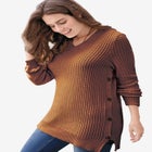 Side Button V-Neck Waffle Knit Sweater image number null