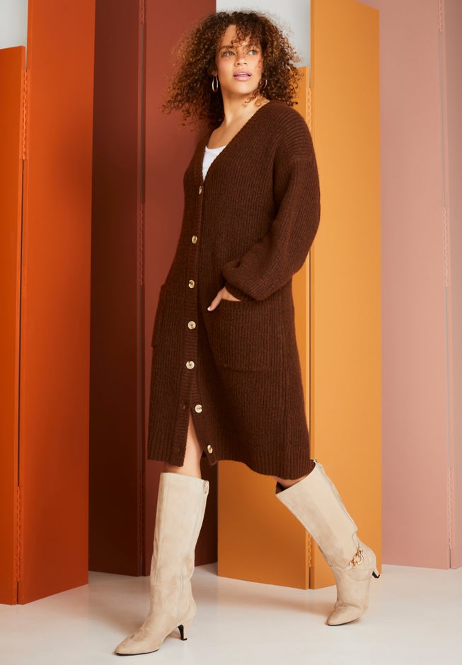 Midi-Length Button-Down Cardigan image number 3