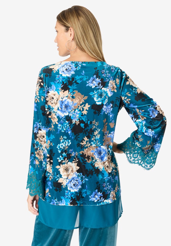 Lace-Trim Velour Tunic image number 1