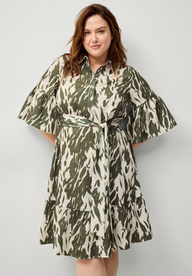 Button Bodice Flounce Tie Waist Dress image number 3