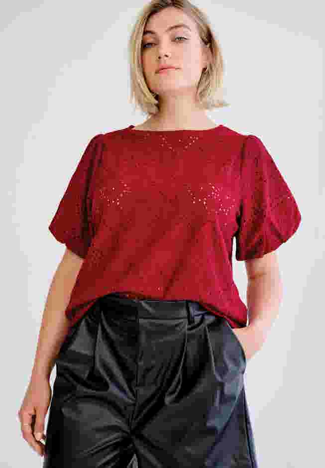 Short Puff Sleeve Lace Tee image number 0