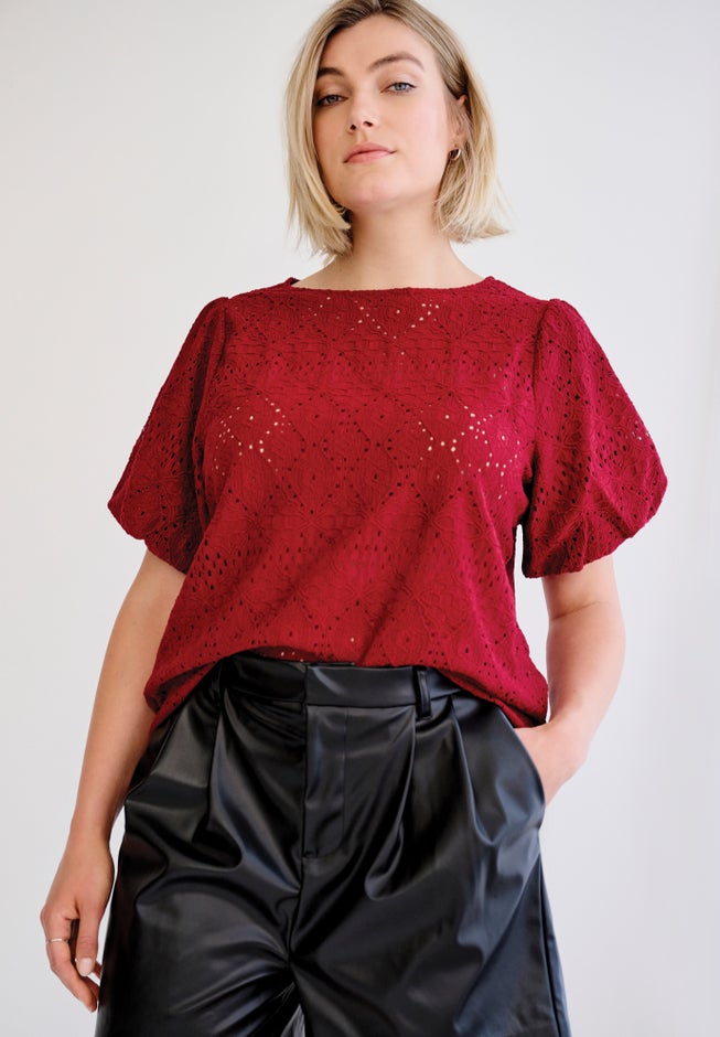 Short Puff Sleeve Lace Tee image number 0