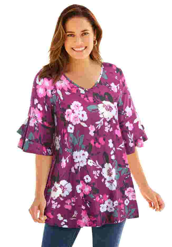 Ruffled Elbow-Sleeve Tunic image number 5