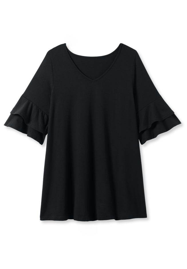 Ruffled Elbow-Sleeve Tunic image number 4